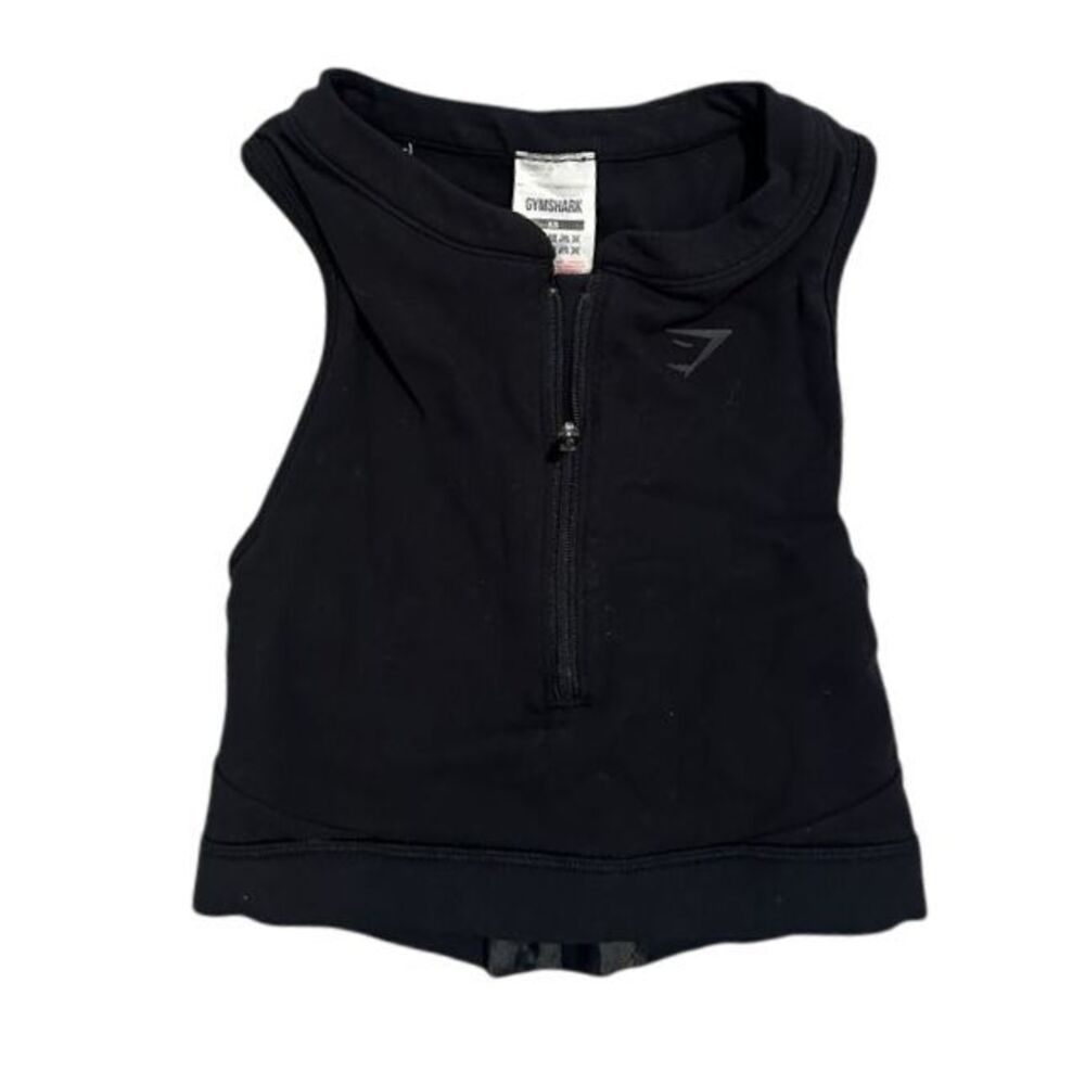 Gymshark Black Cropped Sports Bra‎ Workout Athletic Zip Front Strappy Back XS